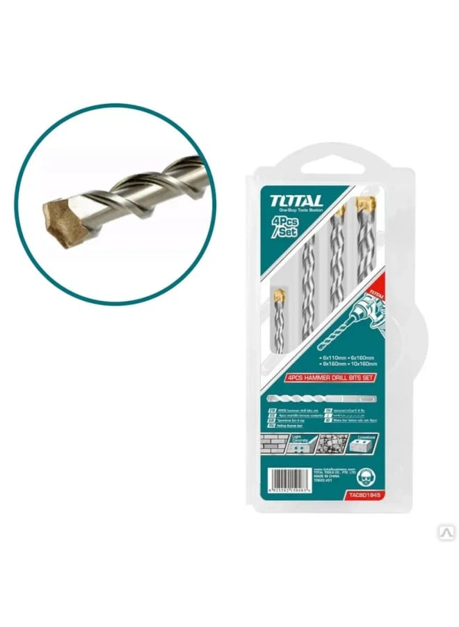 TOTAL Hilti drill bit set, 4 pieces, from 6 to 10 mm, Total