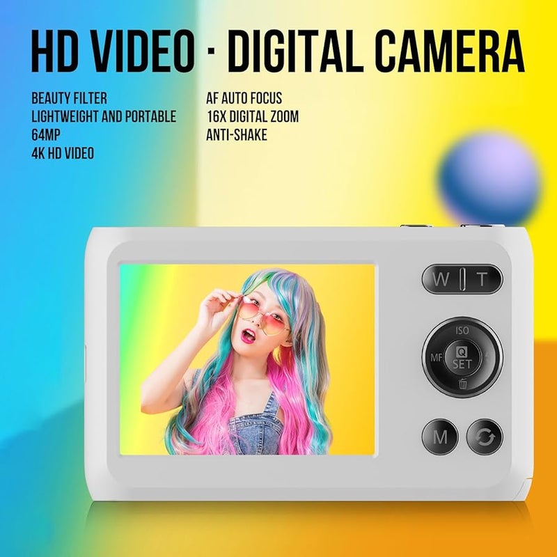 4K 64MP Digital Camera with 16X Zoom Anti Shake Autofocus Large LCD Display for Kids Boys Girls - Image 3