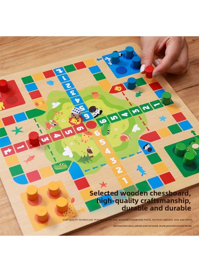 Wooden Game Flying Chess Checkers Gobang Chess Colosseum Chess Go Children's Educational Toys Multifunctional Chessboard-Color:Five In One: Jump Snake Fly Five Bucket  - Image 3