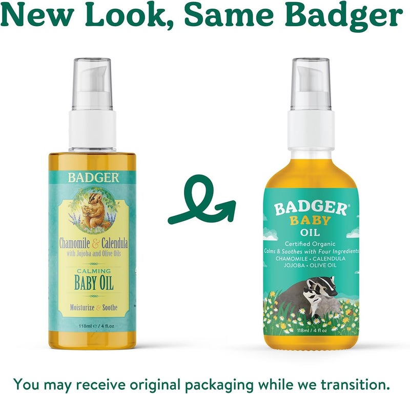 Badger Baby Oil 100 Organic Ingredients to Soften  Moisturize Dry Skin or Cradle Cap Soothing Vegan Organic Baby Oil 4 fl oz Glass Bottle - Image 3