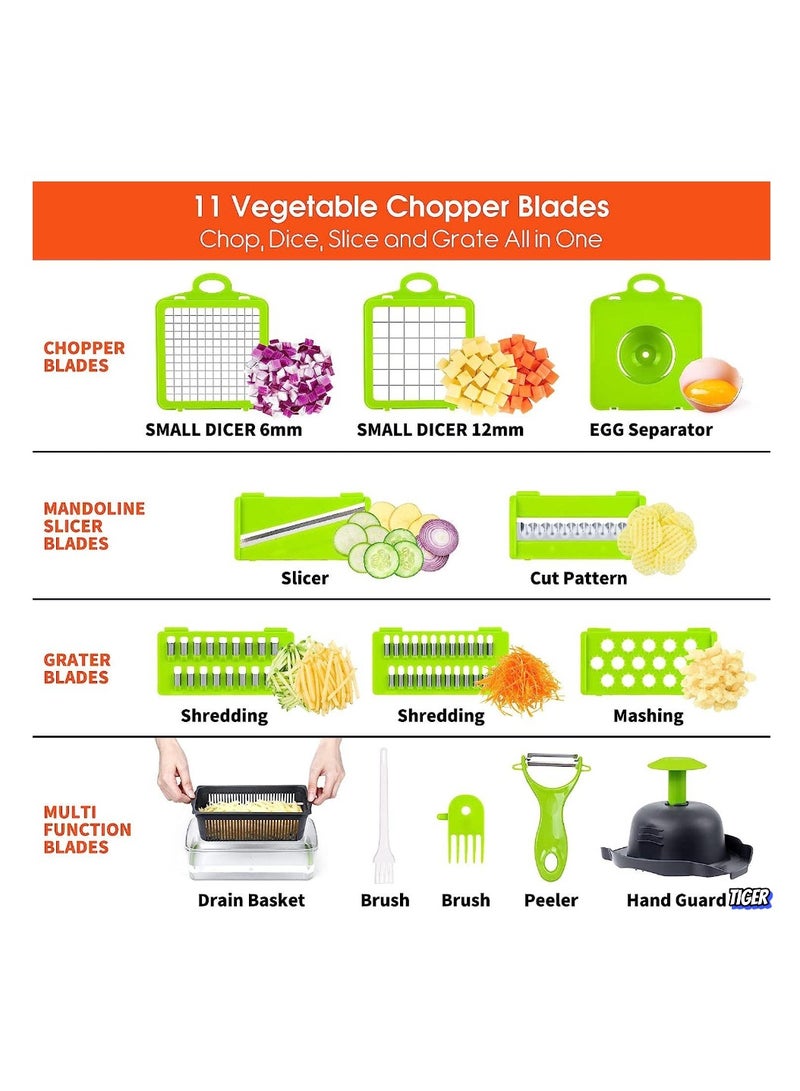 TIGER Vegetable Chopper Pro – 14-in-1 Multifunctional Food Chopper, Onion, Carrot, Garlic Slicer & Dicer, 8 Sharp Blades, Easy-to-Use Vegetable Cutter with Container for Kitchen, Prep & Cooking  - Image 5