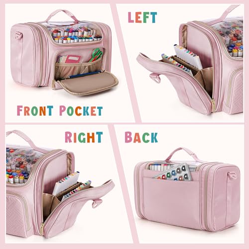 Rexmica Marker Organizer Bag for 180-300 Markers, Large Marker Storage Case with Detachable Divider for Adults, Markers Travel Holder Case Bag for Various Markers or Other Art Craft Supply, Pink - Image 2