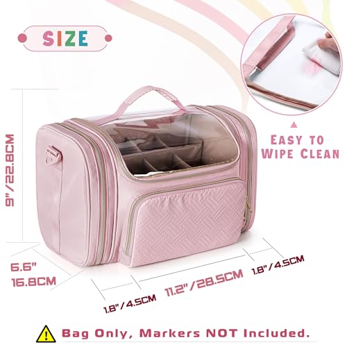 Rexmica Marker Organizer Bag for 180-300 Markers, Large Marker Storage Case with Detachable Divider for Adults, Markers Travel Holder Case Bag for Various Markers or Other Art Craft Supply, Pink - Image 4