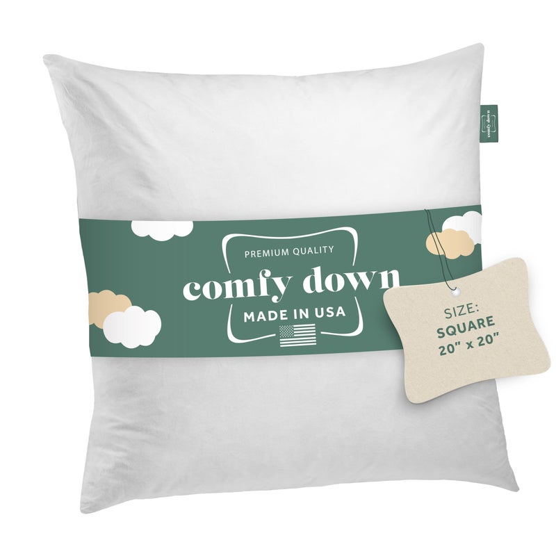 Decorative Throw Pillow Insert Down and Feathers Fill 100 Cotton Cover 233 Thread Count Square Pillow Insert  Made in USA 20 x 20