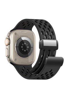 TenTech Breathable Silicone Sports Watch Band with Magnetic Clasp for Apple Watch Ultra/Ultra 2, Size 49mm 45mm 44mm 42, Soft Band for iWatch Series 9/8/7/6/5/4/3/2 /1/SE – black