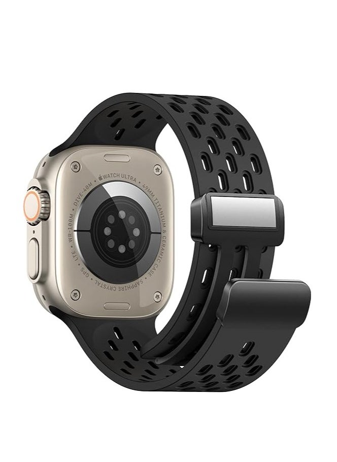ten.tech - TenTech Breathable Silicone Sports Watch Band with Magnetic Clasp for Apple Watch Ultra/Ultra 2, Size 49mm 45mm 44mm 42, Soft Band for iWatch Series 9/8/7/6/5/4/3/2 /1/SE – black - Image 1