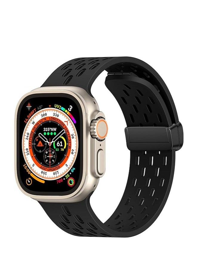 ten.tech - TenTech Breathable Silicone Sports Watch Band with Magnetic Clasp for Apple Watch Ultra/Ultra 2, Size 49mm 45mm 44mm 42, Soft Band for iWatch Series 9/8/7/6/5/4/3/2 /1/SE – black - Image 1