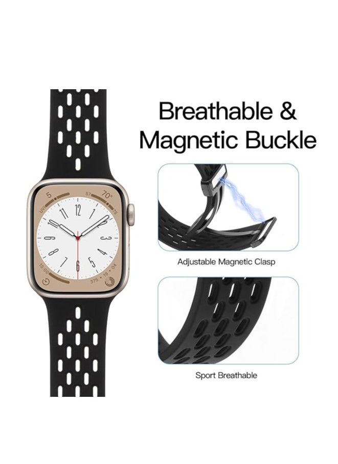 ten.tech - TenTech Breathable Silicone Sports Watch Band with Magnetic Clasp for Apple Watch Ultra/Ultra 2, Size 49mm 45mm 44mm 42, Soft Band for iWatch Series 9/8/7/6/5/4/3/2 /1/SE – black - Image 1