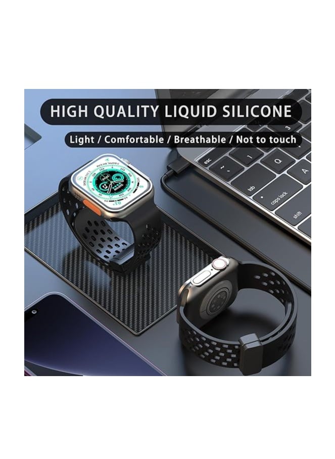 ten.tech - TenTech Breathable Silicone Sports Watch Band with Magnetic Clasp for Apple Watch Ultra/Ultra 2, Size 49mm 45mm 44mm 42, Soft Band for iWatch Series 9/8/7/6/5/4/3/2 /1/SE – black - Image 1