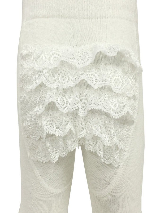 Bowbear 2-Pair Little Girl Ruffle Bottom Cotton Tights (Pink & Ivory), 6-12 Months - Image 2