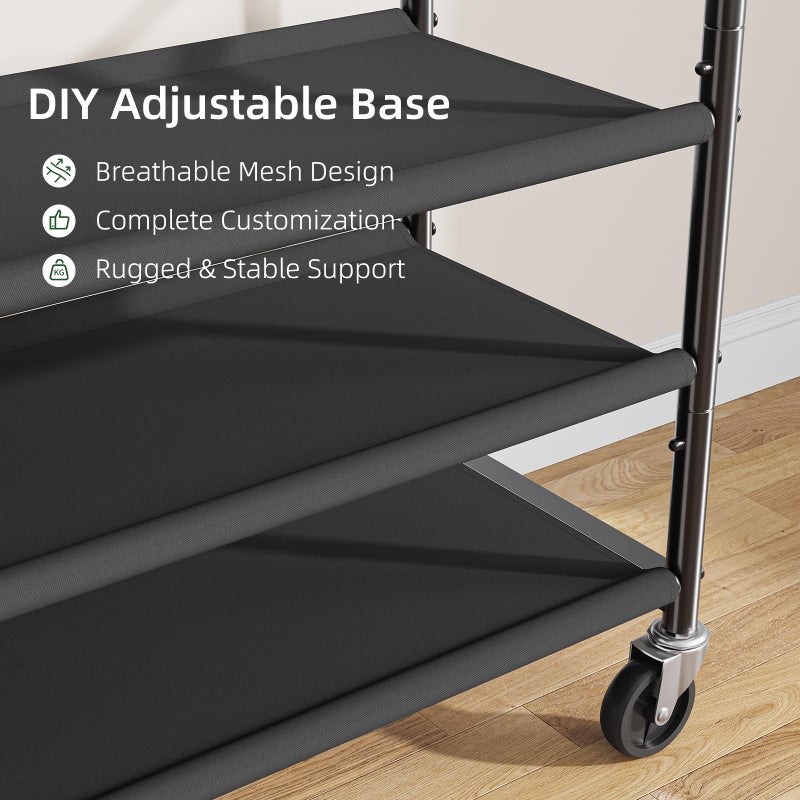 Ekisemio Clothes Rack, Double Rods Rolling Clothing Racks for Hanging Clothes, Portable Garment Rack with 3 Shelves, Wardrobe Rack Load 300 LBS for Bedroom Laundry, Black - Image 3