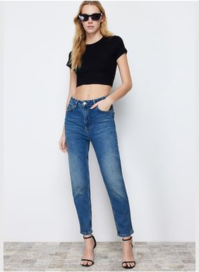 trendyol Blue High Waist Slim Mom Jeans TWOSS24JE00034  - Image 1