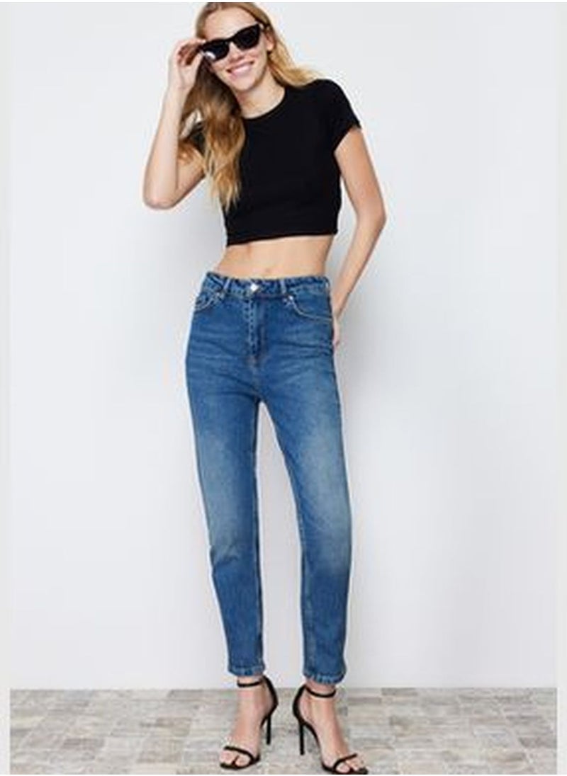 trendyol Blue High Waist Slim Mom Jeans TWOSS24JE00034  - Image 2