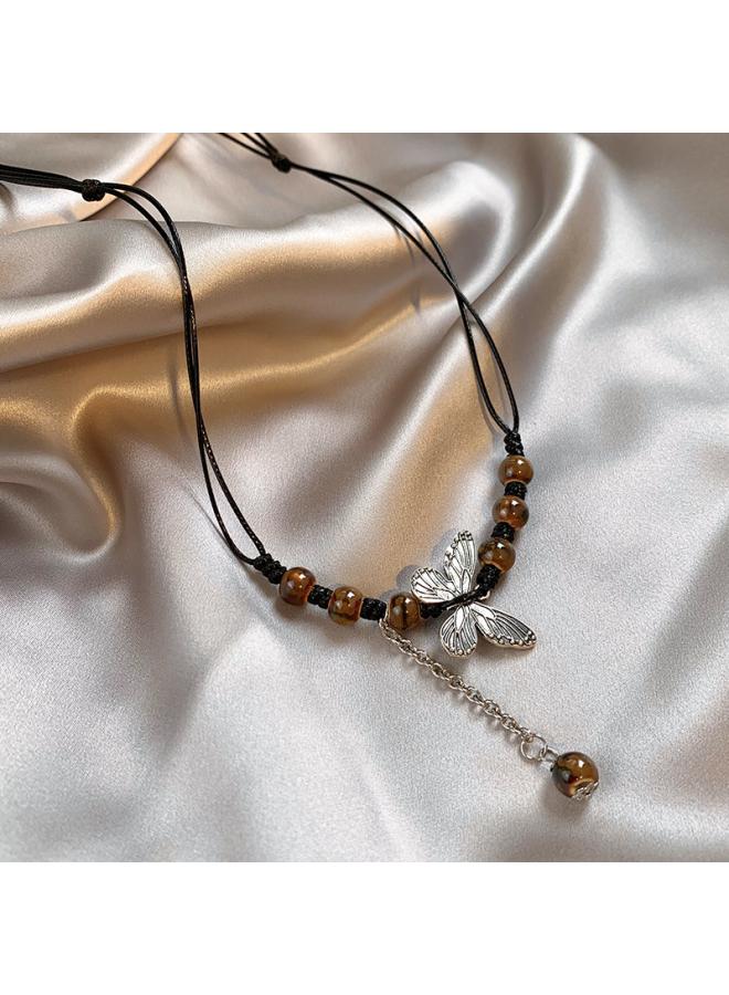 Niche Design Retro Beaded New Chinese Beaded Necklace Pendant Style Clavicle Chain Neck Chain National Fashion