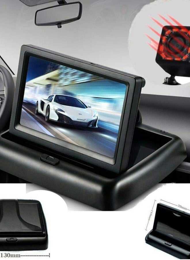 كاميرا خلفية للسيارة مع شاشة قابلة للطي مقاس 4.3 بوصة – رؤية ليلية ومقاومة للماء للمساعدة في الركن - Image 2