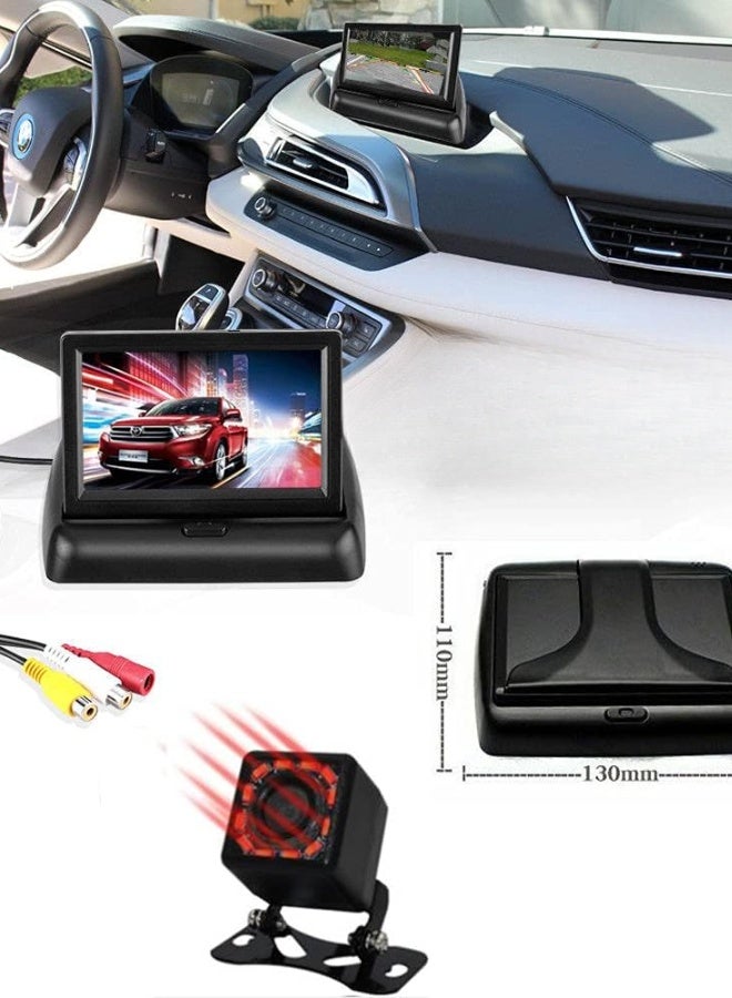 كاميرا خلفية للسيارة مع شاشة قابلة للطي مقاس 4.3 بوصة – رؤية ليلية ومقاومة للماء للمساعدة في الركن - Image 3