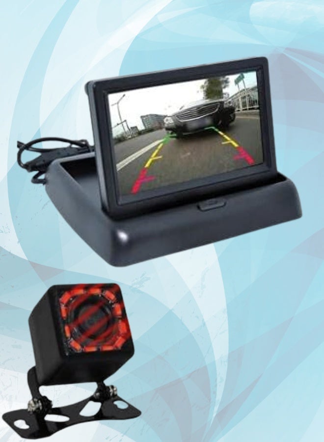 كاميرا خلفية للسيارة مع شاشة قابلة للطي مقاس 4.3 بوصة – رؤية ليلية ومقاومة للماء للمساعدة في الركن - Image 1