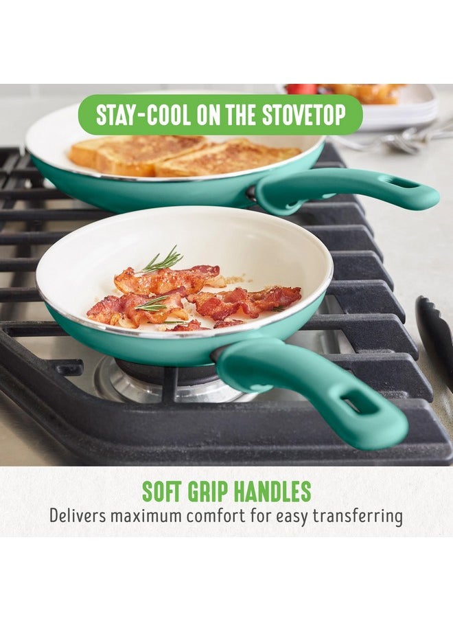 GreenLife GreenLife Soft Grip Healthy Ceramic Nonstick 7" and 10" Frying Pan Set, Non Toxic PFAS & PFOA-Free, Dishwasher Safe, Egg Omelet Skillet, Cookware for Easy Cooking, Kitchen Essentials, Turquoise  - Image 3