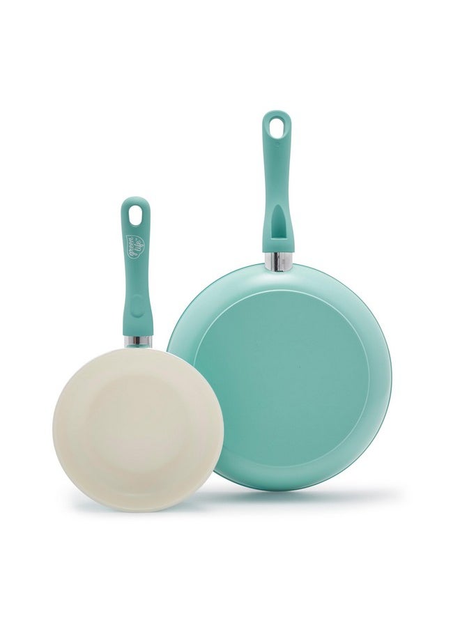 GreenLife GreenLife Soft Grip Healthy Ceramic Nonstick 7" and 10" Frying Pan Set, Non Toxic PFAS & PFOA-Free, Dishwasher Safe, Egg Omelet Skillet, Cookware for Easy Cooking, Kitchen Essentials, Turquoise  - Image 1