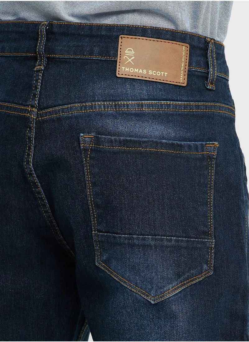 توماس سكوت Thomas Scott Men Smart Regular Fit Light Fade Stretchable Jeans