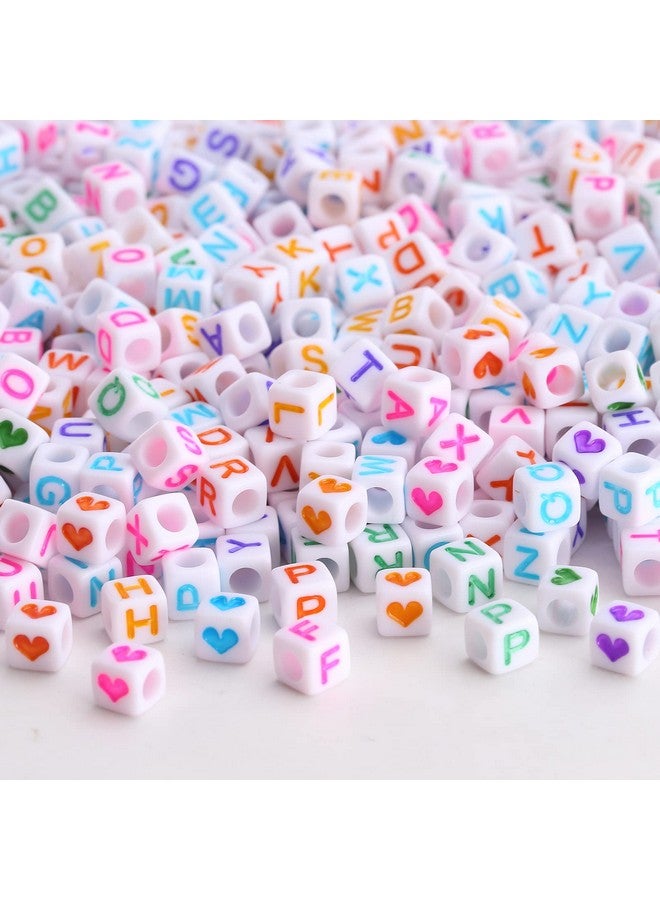 HERZWILD 1000 Pcs Letter Beads And Heart Beads Acrylic Alphabet Cube Beads Mixed Colorful Cube Letter Beads A Z Beads For Making Art Craft Weaving Diy Bracelets(W/C) - Image 1