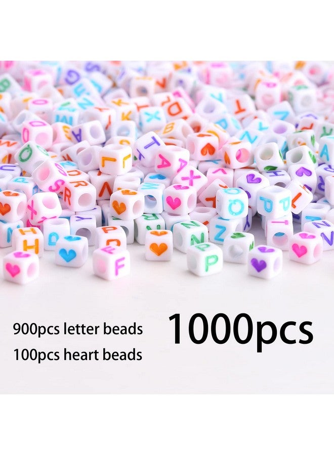 HERZWILD 1000 Pcs Letter Beads And Heart Beads Acrylic Alphabet Cube Beads Mixed Colorful Cube Letter Beads A Z Beads For Making Art Craft Weaving Diy Bracelets(W/C) - Image 2