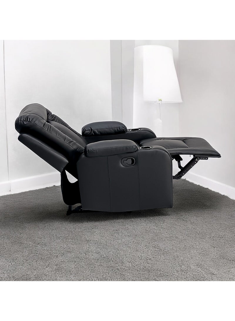 مفروشات صابر واخوانه (ذ.م.م) SBF Single Seater PU Leather Manual Recliner with Cup Holders - Modern Design, Ultimate Comfort, One-Seat Relaxing Chair, Ideal Living Room Furniture For Home Relaxation Experience, Black - Image 3