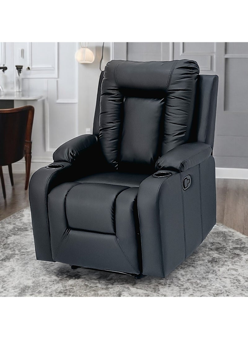 مفروشات صابر واخوانه (ذ.م.م) SBF Single Seater PU Leather Manual Recliner with Cup Holders - Modern Design, Ultimate Comfort, One-Seat Relaxing Chair, Ideal Living Room Furniture For Home Relaxation Experience, Black - Image 4