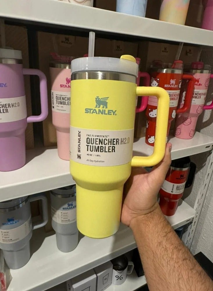 ستانلي كوب كوينشر H2.0 فلوستات معزول بتفريغ الهواء من الستانلس ستيل مع غطاء وماصة للمياه او الشاي المثلج والقهوة والسموذي والمزيد 1.18 لتر اصفر ستانلي - Image 2