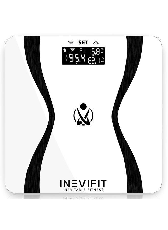 INEVIFIT ميزان تحليل الجسم - ميزان دقيق للغاية لتحليل تكوين الجسم الرقمي في الحمام، يقيس الوزن، الدهون، الماء، الكتلة العضلية وكتلة العظام لـ 10 مستخدمين. يشمل ضمان لمدة 5 سنوات. - Image 1