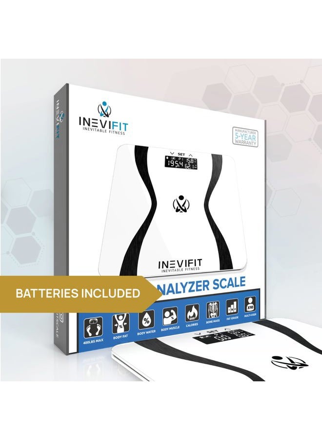 INEVIFIT ميزان تحليل الجسم - ميزان دقيق للغاية لتحليل تكوين الجسم الرقمي في الحمام، يقيس الوزن، الدهون، الماء، الكتلة العضلية وكتلة العظام لـ 10 مستخدمين. يشمل ضمان لمدة 5 سنوات. - Image 5