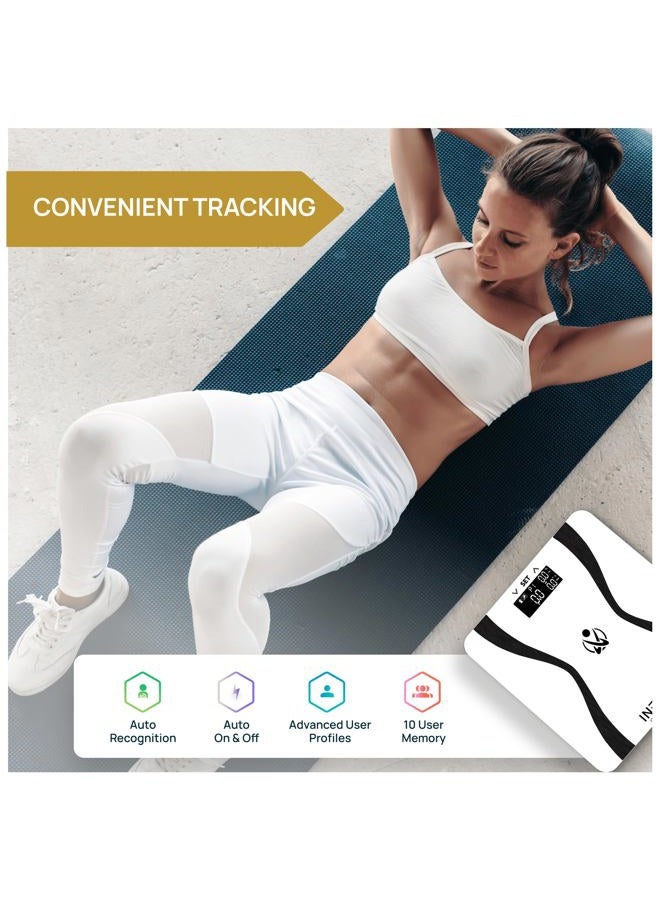 INEVIFIT ميزان تحليل الجسم - ميزان دقيق للغاية لتحليل تكوين الجسم الرقمي في الحمام، يقيس الوزن، الدهون، الماء، الكتلة العضلية وكتلة العظام لـ 10 مستخدمين. يشمل ضمان لمدة 5 سنوات. - Image 3