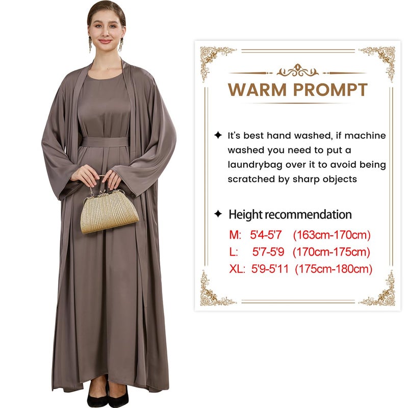 khalat Women Muslim Abaya Dress 2PCS Lightweight Satin Abaya Dress for Women Islamic Dubai Modest Kaftan Prayer Dress Taro - Image 3