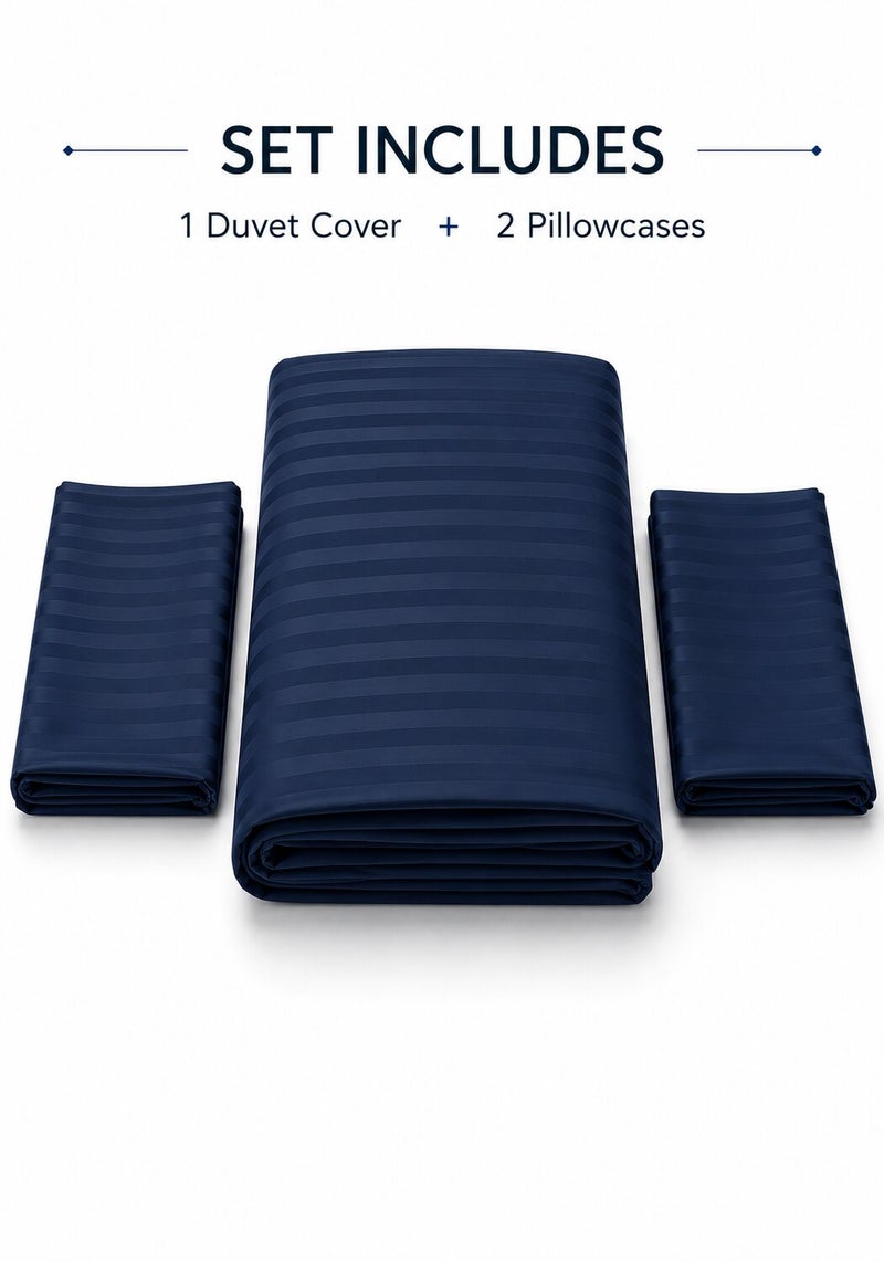 Aristocrat 3-Piece Stripe Microfiber Duvet Cover Set | King | Includes 1 Duvet Cover (240x260cm) & 2 Pillowcases (53x75+15cm) | Ultra Soft, Breathable & Wrinkle Resistant | royal blue - Image 2