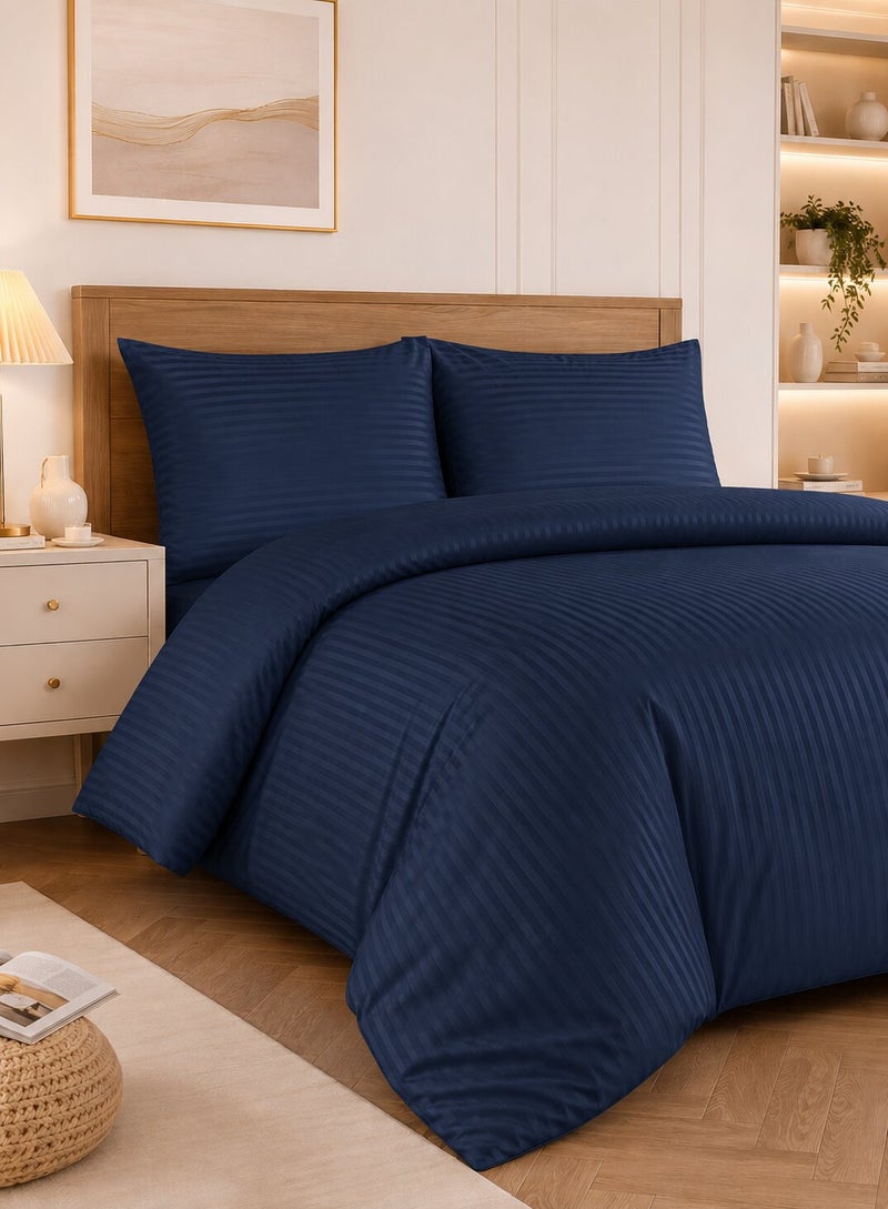 Aristocrat 3-Piece Stripe Microfiber Duvet Cover Set | King | Includes 1 Duvet Cover (240x260cm) & 2 Pillowcases (53x75+15cm) | Ultra Soft, Breathable & Wrinkle Resistant | royal blue - Image 1