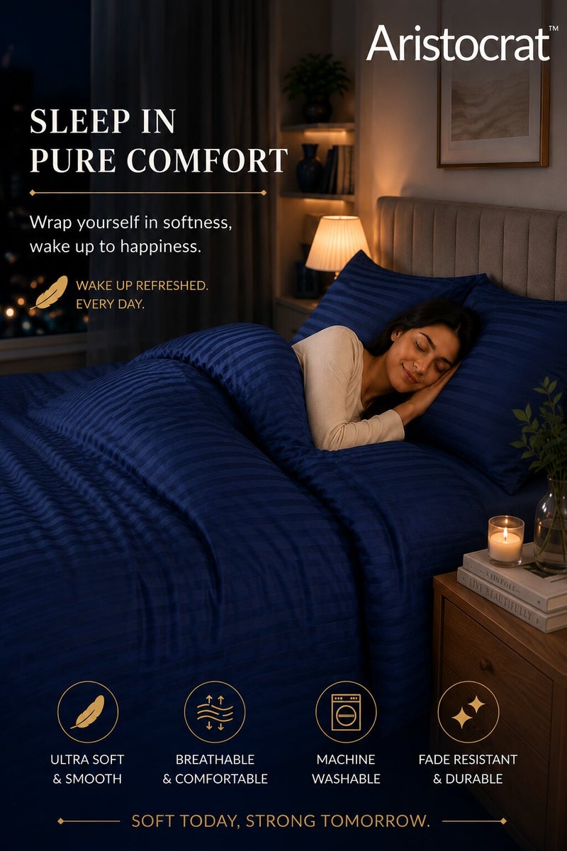Aristocrat 3-Piece Stripe Microfiber Duvet Cover Set | King | Includes 1 Duvet Cover (240x260cm) & 2 Pillowcases (53x75+15cm) | Ultra Soft, Breathable & Wrinkle Resistant | royal blue - Image 3