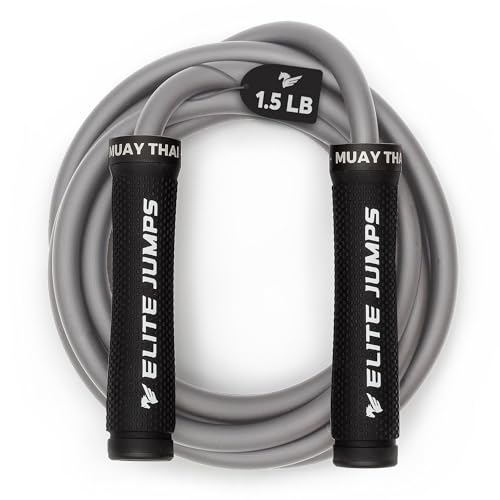 Elite Jumps Muay Thai 30 Weighted Jump Rope for Men Women Professionally Designed for HighIntensity Training Muay Thai MMA Fitness Jump Rope Full Body Workout Weighted Rope Grey 15lb - Image 1