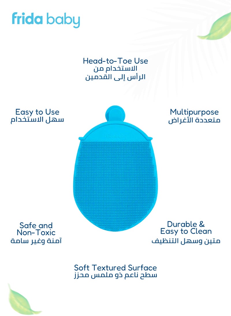 fridababy DermaFrida Silicone Bath Mitt | Quick-Dry, Soft Bristles | Suction Cup for Easy Storage | Perfect for Kids & Adults | Exfoliating & Hygienic | Ideal for Newborns | 10 x 5 x 15 cm - Image 3