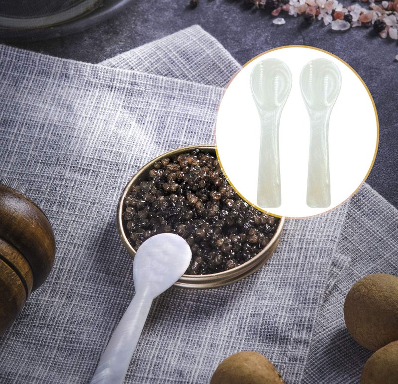 Nonbrand Wenplus 2 Pack 3.55inch Caviar Spoons Handcraft Mother of Pearl MOP Caviar Spoon W Round Handle with One Plastic Storage Box - White - Image 4