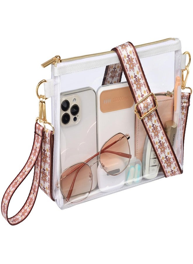 PACKISM Clear Bag for Stadium Events - Clear Purses for Women Stadium Crossbody, Concert Bag with Bohemian Chic Strap for Sports & Festival, White - Image 1