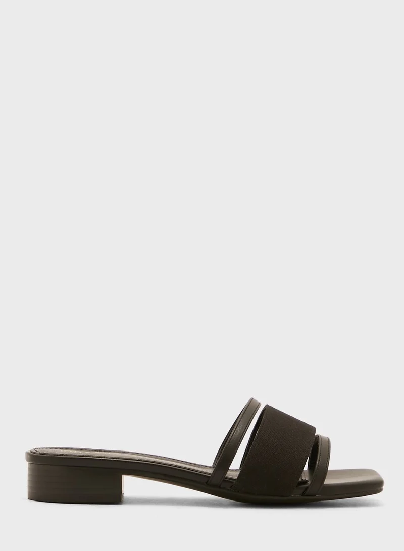 Khizana Triple Pu And Canvas Strap Mule Sandal