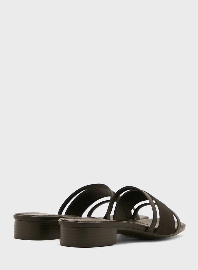 Khizana Triple Pu And Canvas Strap Mule Sandal