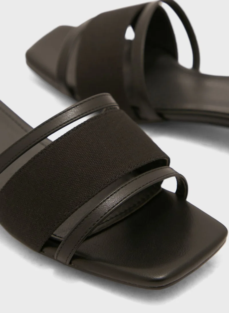 Khizana Triple Pu And Canvas Strap Mule Sandal