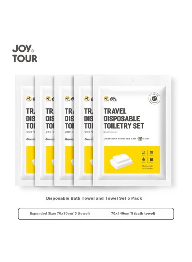 JOY TOUR Joytour Disposable Bath Towel Set, Extra Thick And Large, Sterilized For Travel, Business Trips, And Hotel Use, Pack Of 5 - Image 1