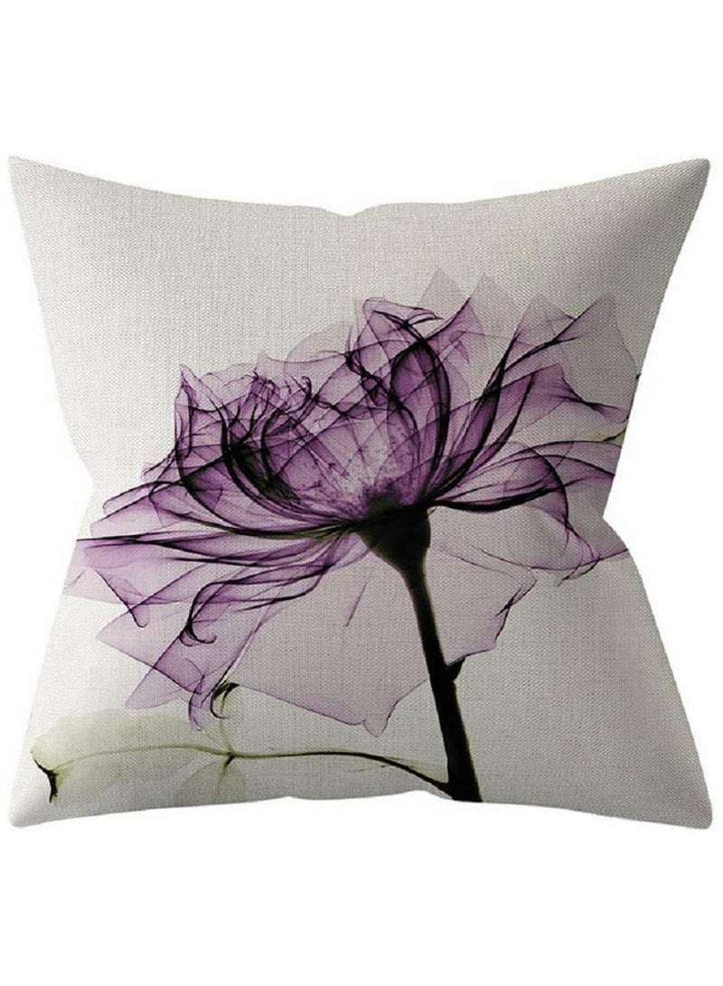 SOLARAE Throw Pillow Covers Set of 4 Purple Flower Cushion Covers 18x18 inch Boho Linen Square Throw Pillow Cover for Living Room Sofa Couch Bed Pillowcase 45cm x 45cm - Image 5