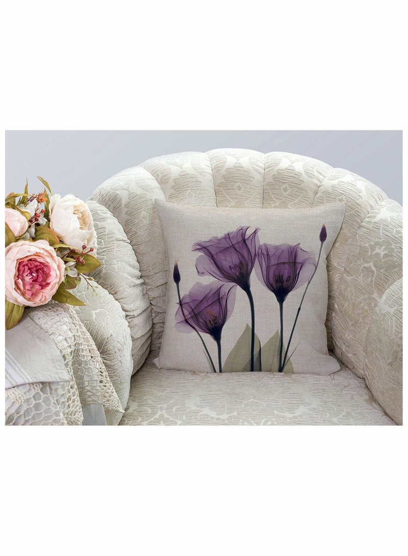 SOLARAE Throw Pillow Covers Set of 4 Purple Flower Cushion Covers 18x18 inch Boho Linen Square Throw Pillow Cover for Living Room Sofa Couch Bed Pillowcase 45cm x 45cm - Image 2