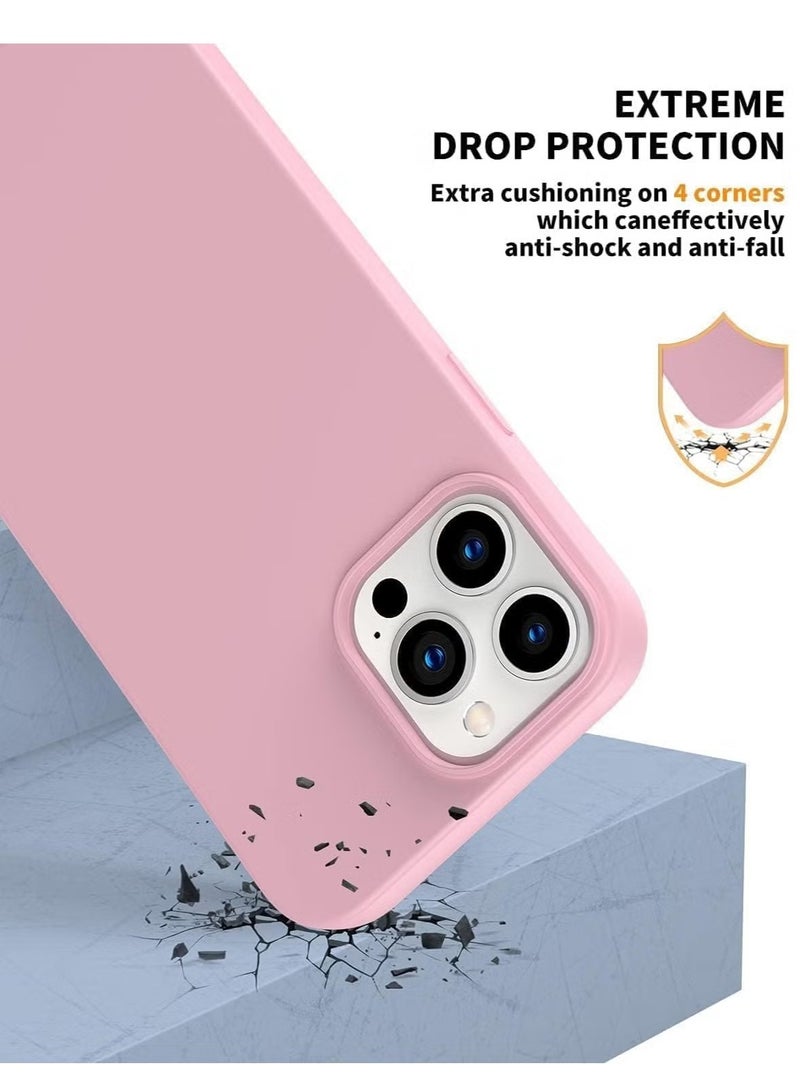 حافظة سائلة من السيليكون الناعم لجهاز آيفون 16 برو ماكس - حماية كاملة من الصدمات مع تشطيب غير لامع وبطانة ناعمة من الألياف الدقيقة (وردي فاتح) - Image 4