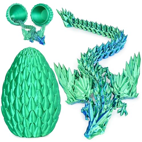 Olee Odee 3D Printed Dragon Eggs with Articulated Fly Dragon Inside Collectible Figurines Fidget Toy for Adults Kids Birthday Easter Christmas White Elephant Gifts for Friends ColleaguesSilk Green M size - Image 1