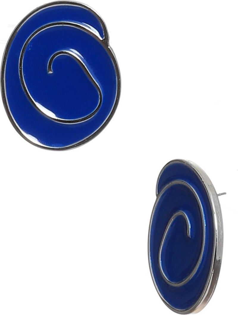 Labalaba Women's Silver Color Lacquer Coated Studded Model Midnight Blue Enamel Earrings - Image 3