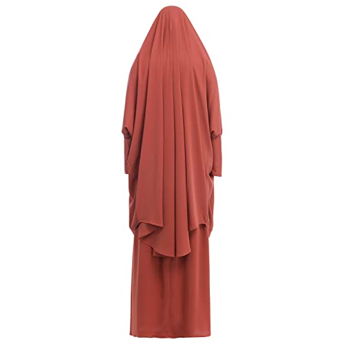 IKADEX Prayer Clothes for Muslim Women Islamic Abaya Suit Maxi Skirt + Khimar Hijab 2pcss Burka Jilbab Kaftan Orange - Image 4